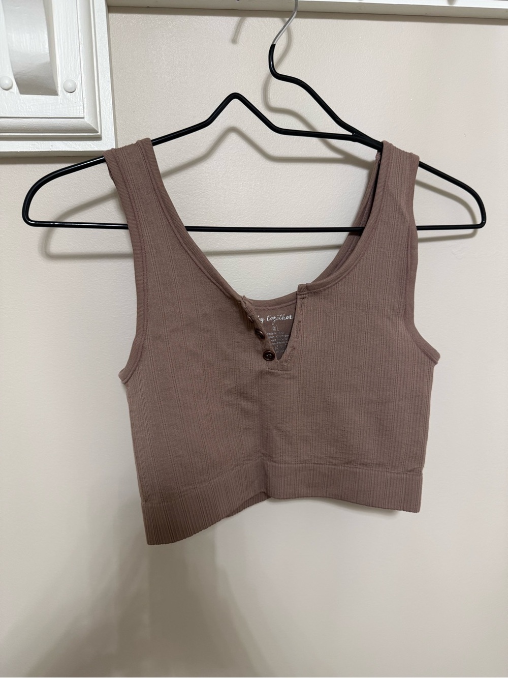 By Together Ribbed Henley Crop Tank - Taupe Brown